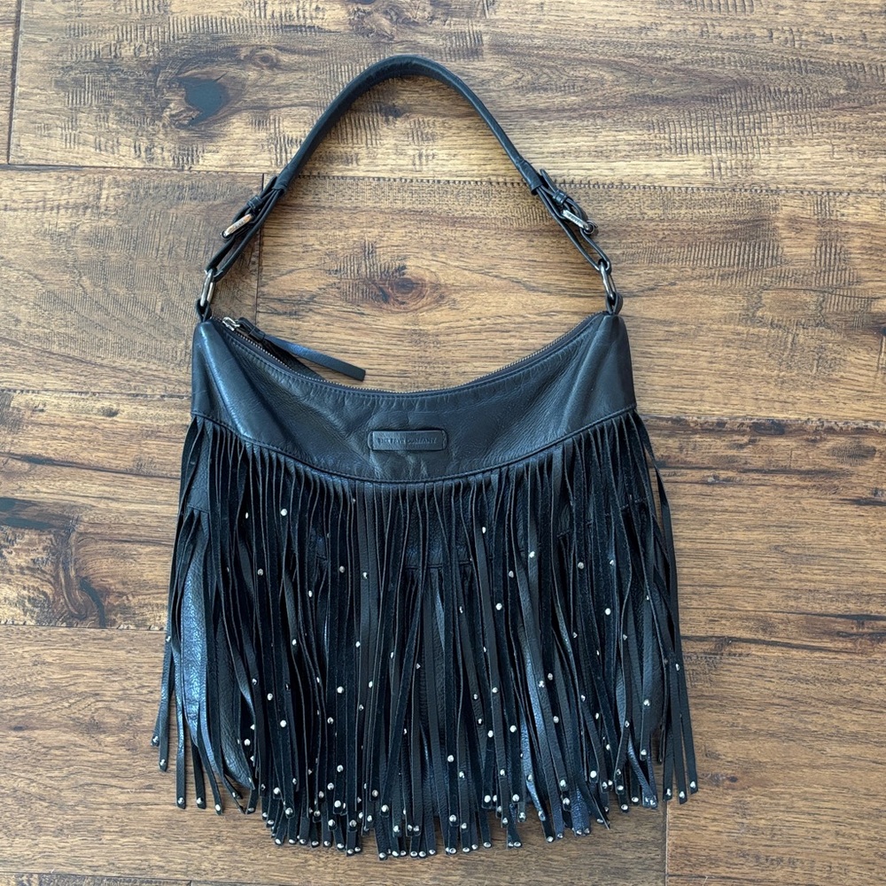 Frye Heidi Handag Studded Black Leather Fringe - Stud Hobo - Picture 2 of 11